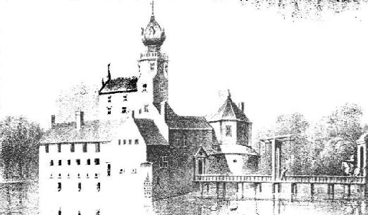 Een oude tekening van het kasteel te Middelstum.